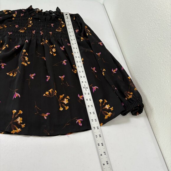 Madewell Georgette Ruffle Collar Smocked Top Size S Black Floral Sheer Sleeves - Picture 11 of 11